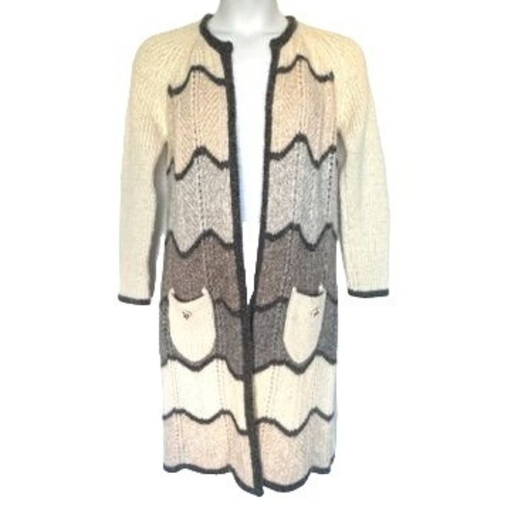 LoveShackFancy Dallas Duster Chevron Striped Long Cardigan Cloudy Grey Size XS